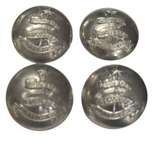 Four (4) Silver Tone Canadian Intelligence Antique Metal Military Coat Buttons